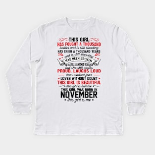 This Girl Was Born In November Kids Long Sleeve T-Shirt